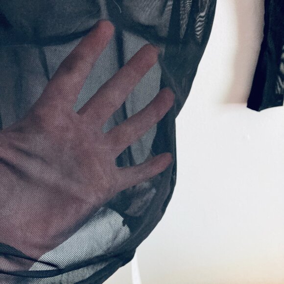 Black Mesh Body-con Mini Dress with Thumb Holes SMALL - Picture 3 of 6